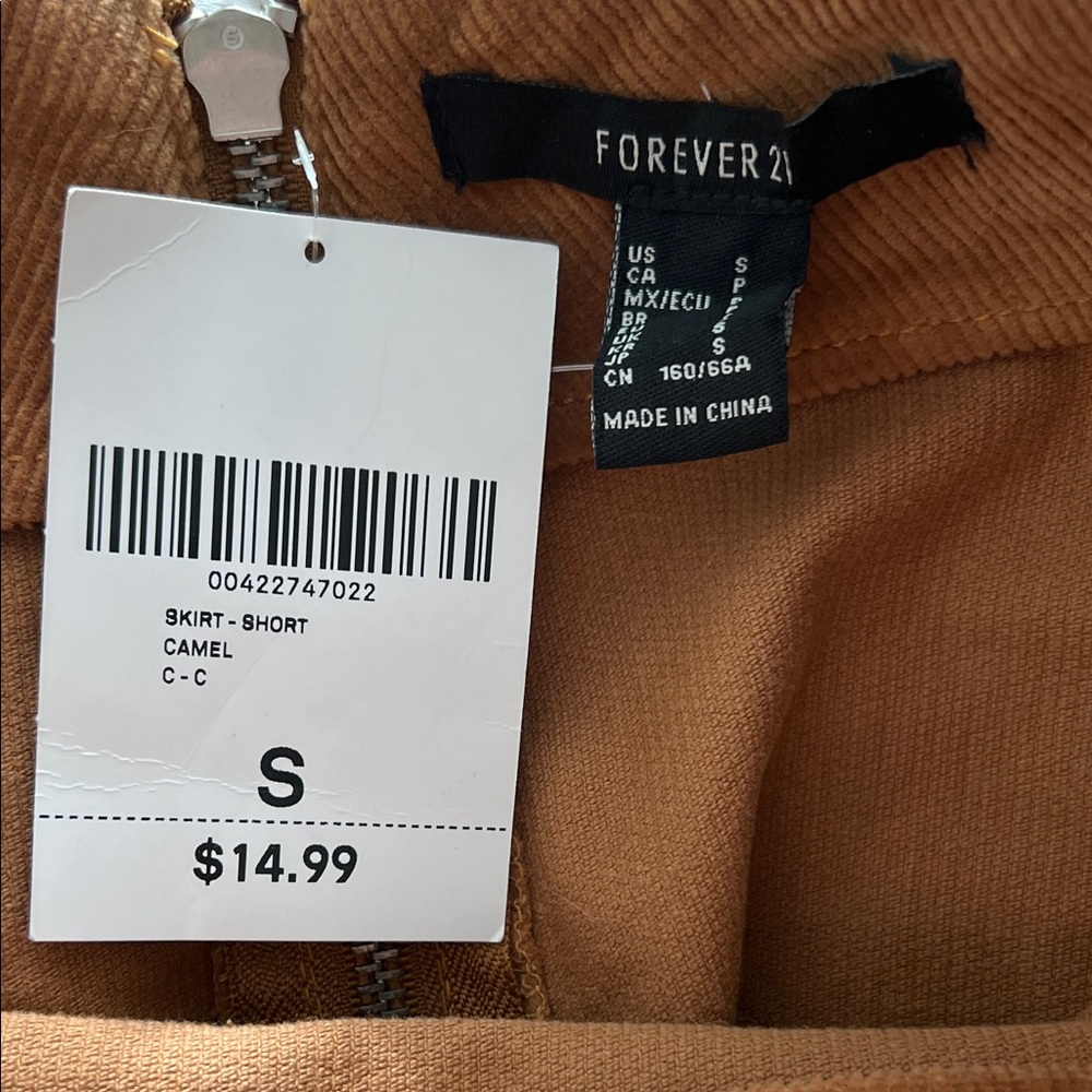NWT Forever 21 Corduroy Mini Skirt Camel Brown size Small - Picture 2 of 3